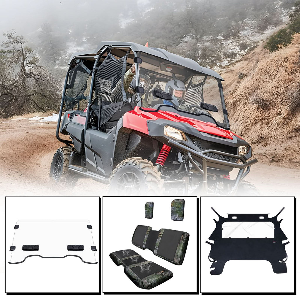 Honda Pioneer 700/700-4 Vented Windshield & Soft Rear Windshield & Seat Covers Honda Pioneer 700/700-4 Vented Windshield & Soft Rear Windshield & Seat Covers